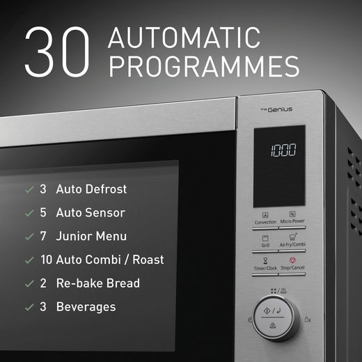 Panasonic 4-in-1 Air Fry NN-CD88QSBPQ 34 Litre 34cm High, Freestanding Combination Microwave Oven - Stainless Steel - annotation - 30 auto programmes shot