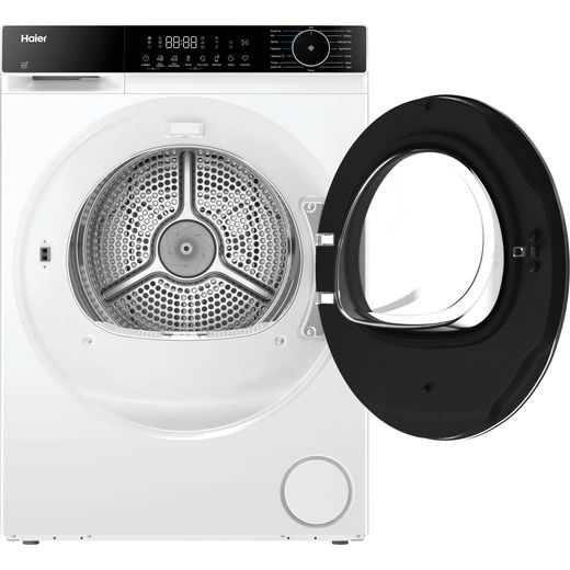 Haier HD80-D357U1-UK Wifi Connected Heat Pump Tumble Dryer - White - Door open