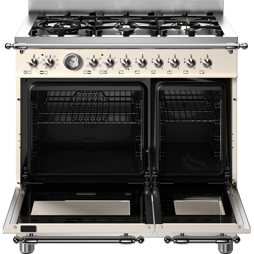 Bertazzoni Heritage Series 90cm wide Gas Range Cooker - Ivory - front with door open shot