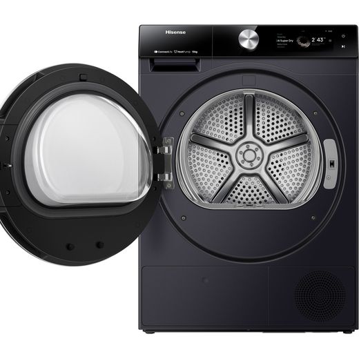 Hisense 7S Series DH7S107BB Wifi Connected 10Kg Heat Pump Tumble Dryer - Black - Front with door open shot