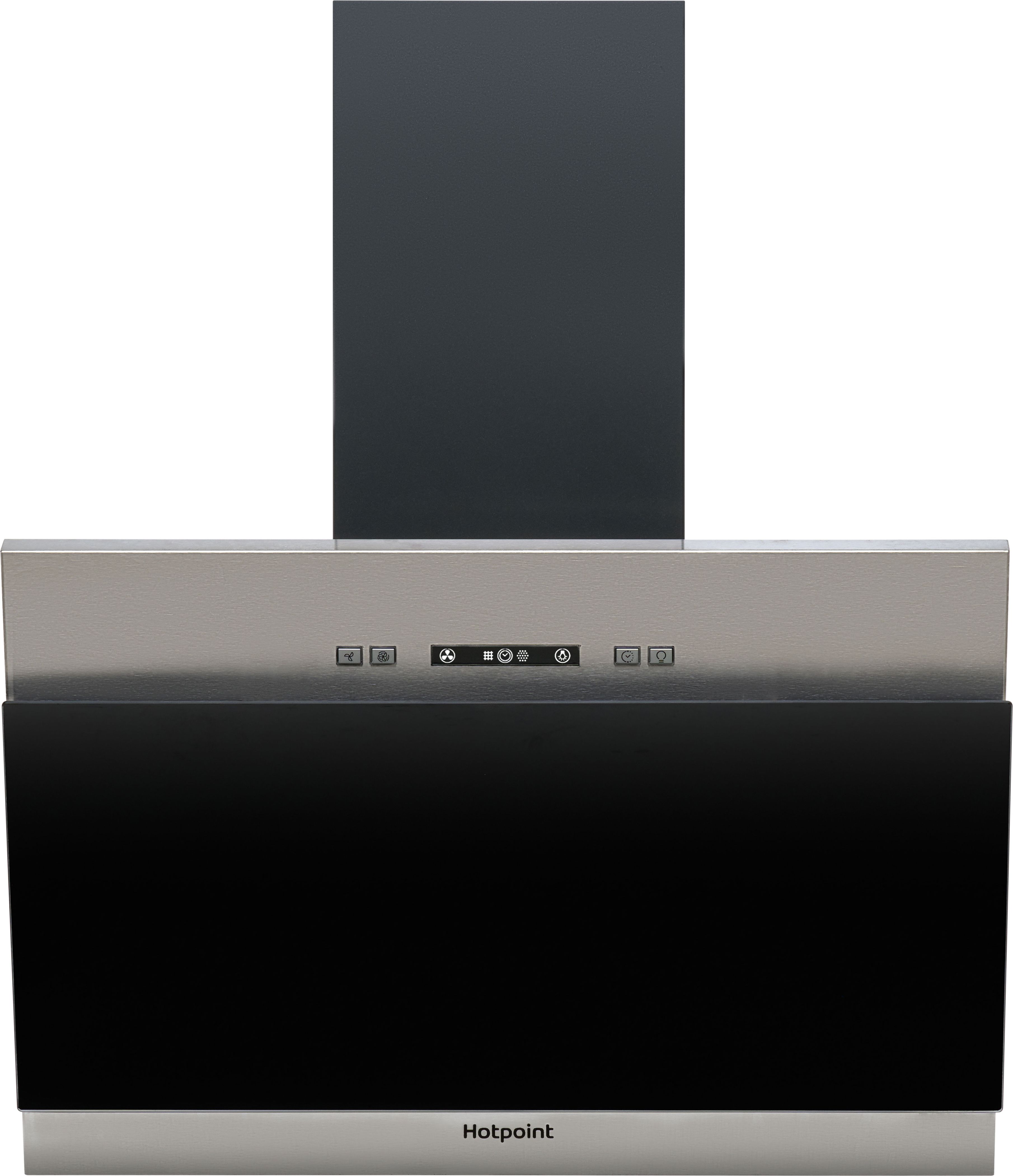 Image of Hotpoint PHVP6.4FALK/1 60cm Angled Chimney Cooker Hood - Black / Stainless Steel, Black