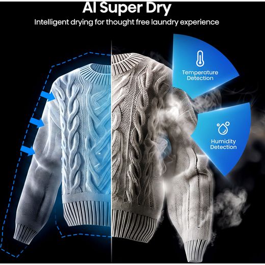 Hisense 3D Drying 7i Series DH7I108BBAB1 Wifi Connected Heat Pump Tumble Dryer - Black - annotation - superdry shot