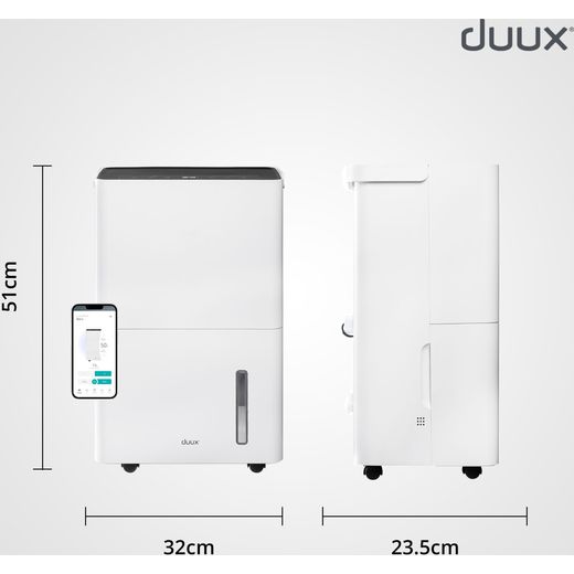 Duux Bora Smart Dehumidifier - White - Annotation - Dimensions shot 