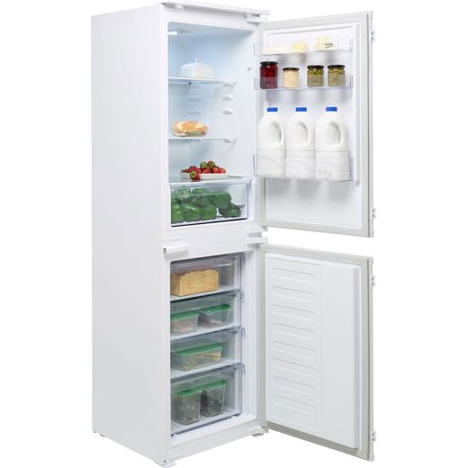 Beko Integrated 50/50 Frost Free Fridge Freezer with Sliding Door Fixing Kit - White - Right perspective with door open shot