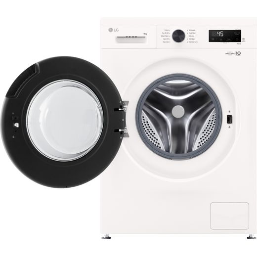 LG X10 Series Direct Drive™ F4X1009NWK 9kg Washing Machine with 1400 rpm - White - Front with door open shot