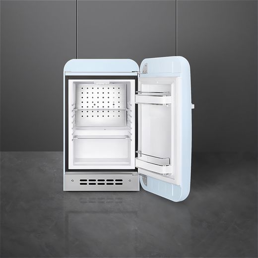 Smeg 50s Style Right Hand Hinged Minibar FAB5RPB6 72cm High Fridge - Pastel Blue - Fridge with door open shot