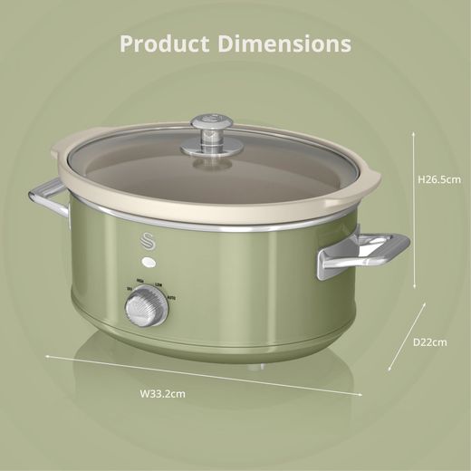 Swan Retro SF17021GN 3.5 Litre Slow Cooker - Green - Annotation - Dimension shot