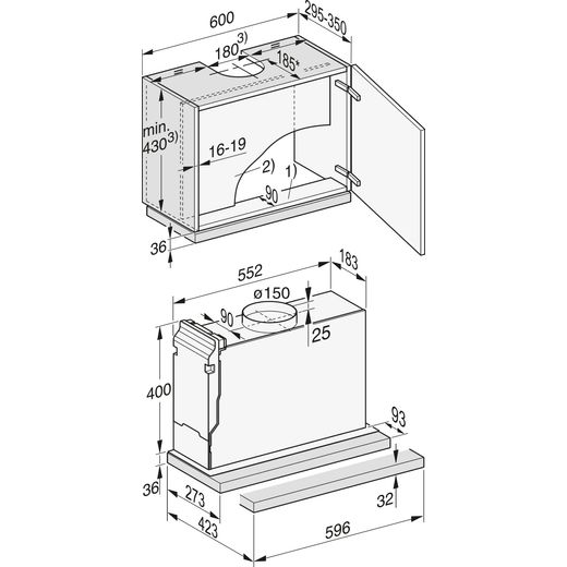 Miele DAS2620 Telescopic Cooker Hood Stainless Steel - Annotation - Dimension shot