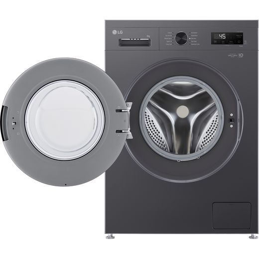 LG F4X1009NMK 9kg Washing Machine with 1400 rpm - Grey - Front with door open shot