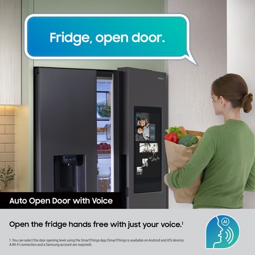 Samsung Family Hub™ American Fridge Freezer - Silver - Annotation - Auto door open with voice