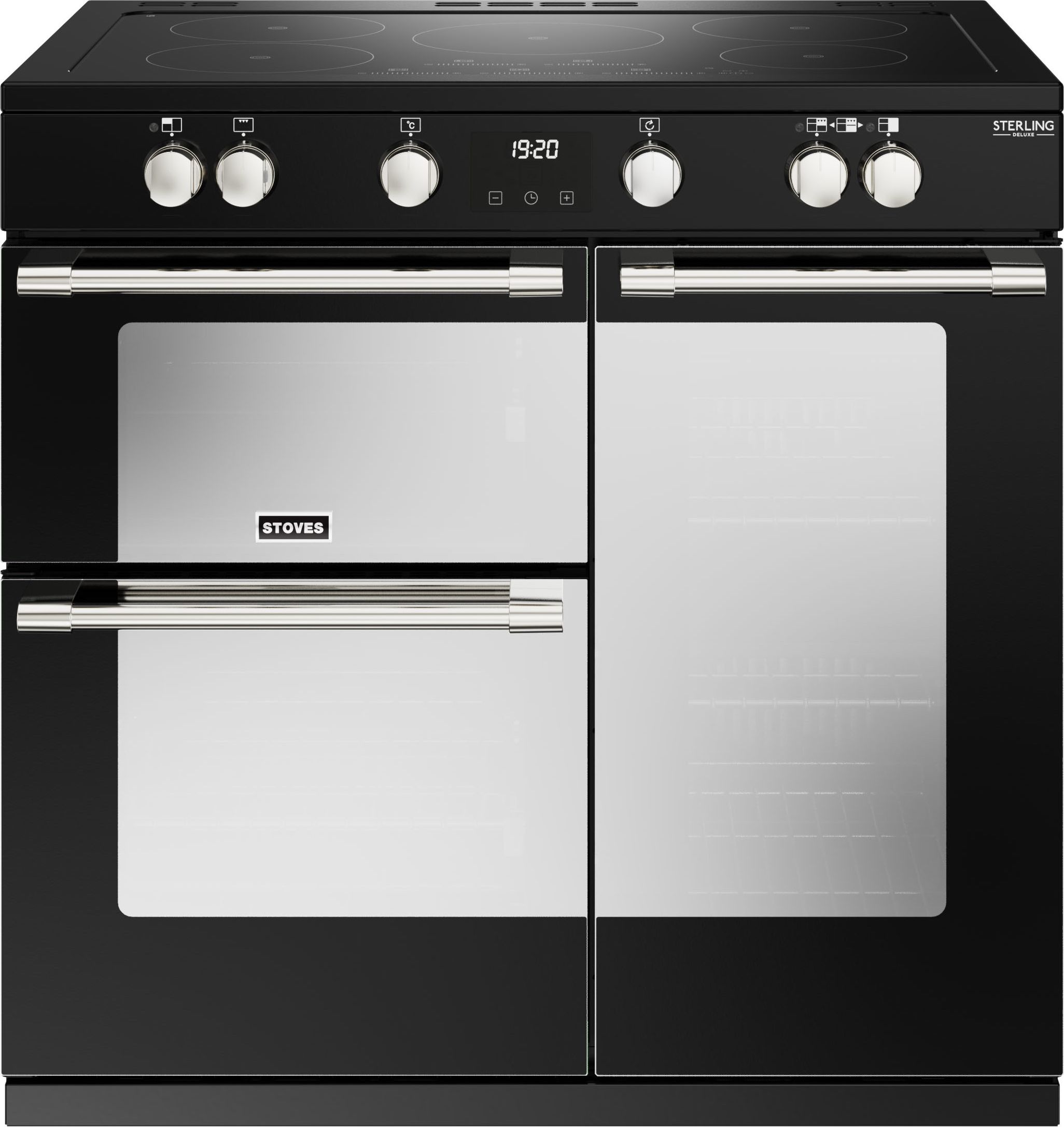 Stoves Sterling Deluxe ST DX STER D900Ei TCH BK 90cm Electric Range Cooker with Induction Hob - Black - A/A/A Rated, Black