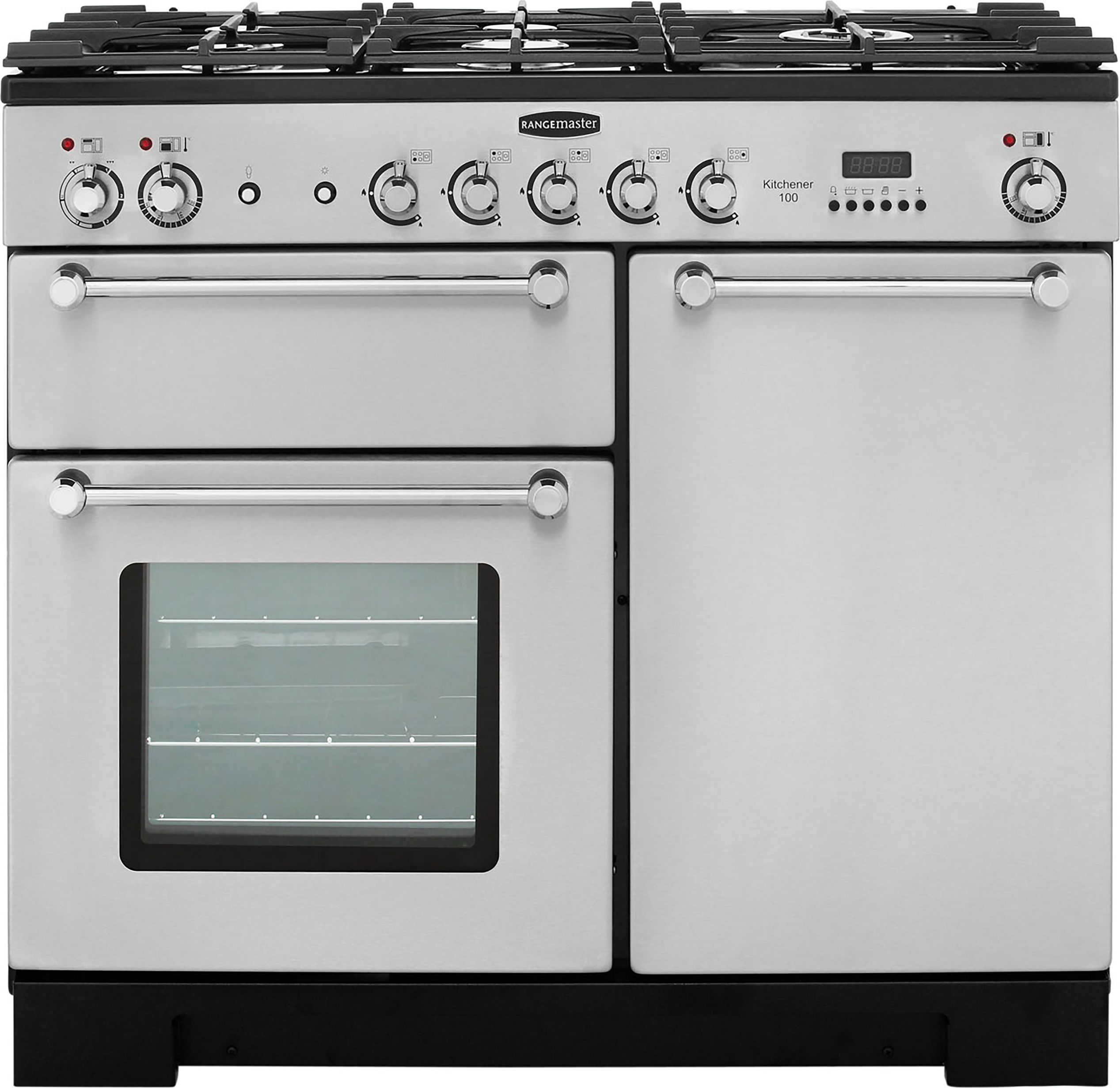Rangemaster Kitchener KCH100DFFSS/C 100cm Dual Fuel Range Cooker - Stainless Steel / Chrome - A/A Rated, Stainless Steel