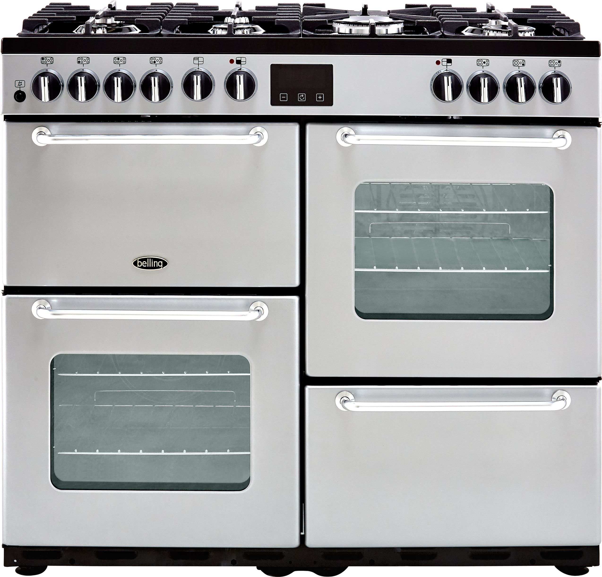 Belling SANDRINGHAM100DFT 100cm Dual Fuel Range Cooker - Silver - A/A Rated, Silver
