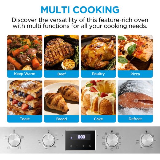 Midea MBOD70M30D0-SS Built In Electric Double Oven - Stainless Steel  - annotation - multi cooking 