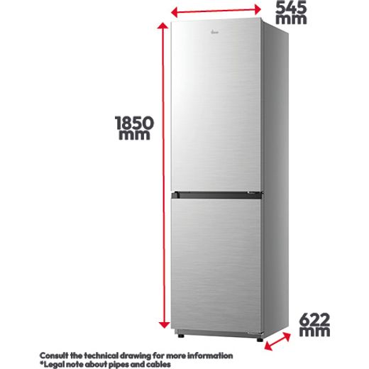 Hoover HONCQ3T518ENXK 185cm 50/50 Frost Free Fridge Freezer - Silver - annotation - dimensions shot