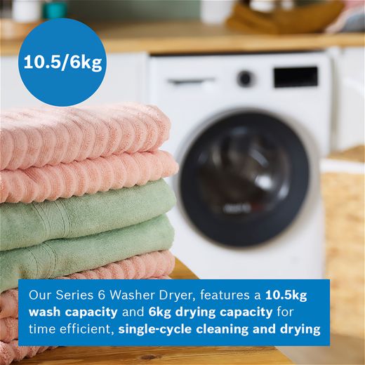 Bosch Series 6 10.5Kg / 6Kg Washer Dryer - White - Annotation - Capacity