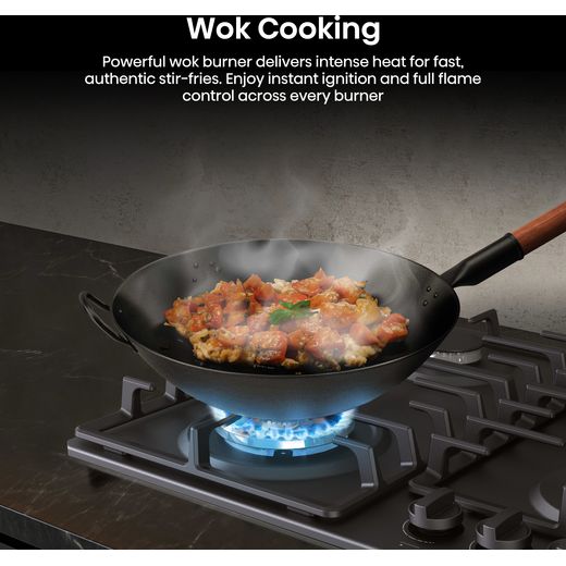 Hisense GM663BHF 60cm Gas Hob - Black - Annotation - Wok cooking shot