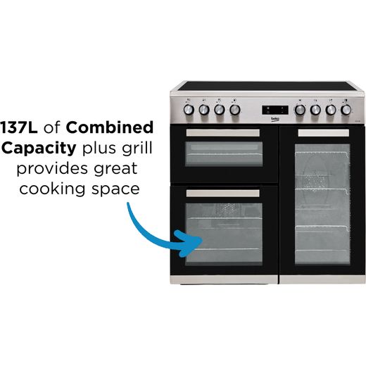 Beko KDVC90X 90cm Electric Range Cooker with Ceramic Hob - Stainless Steel