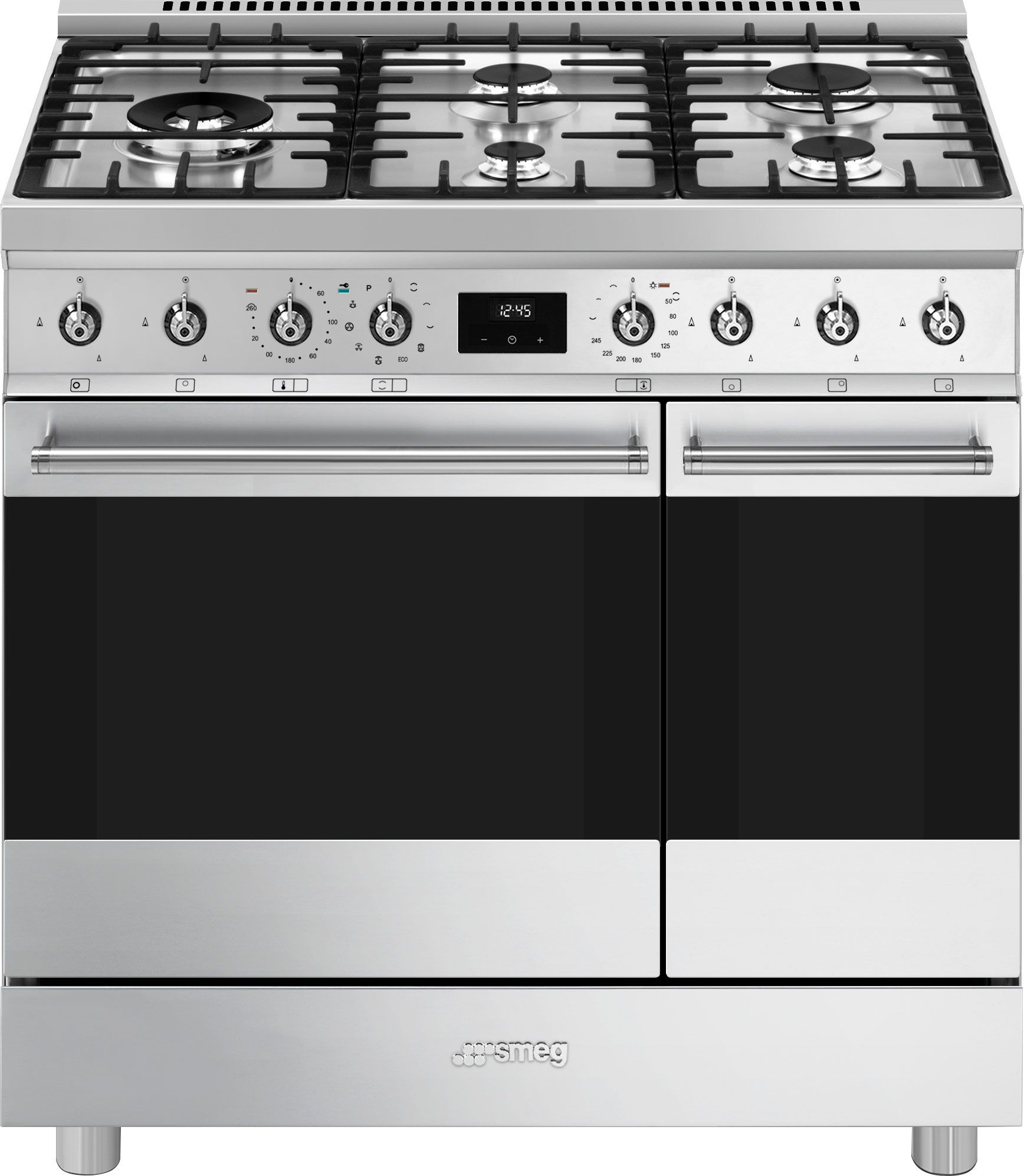 Image of Smeg Symphony C92GPX2 90cm wide Dual Fuel Range Cooker with Gas Hob and Pyrolytic Cleaning - Stainless Steel - A / A Rated, Stainless Steel
