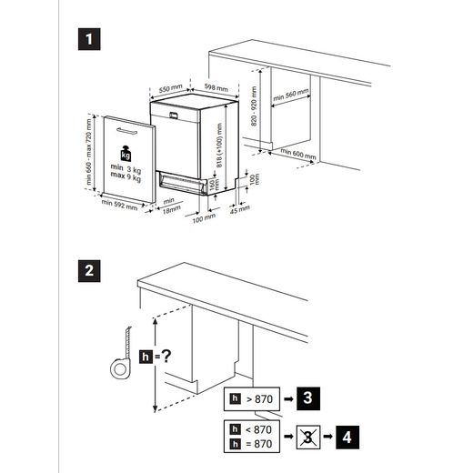 Beko Integrated Standard Dishwasher - Black - Annotation - Dimension shot