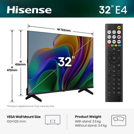 Hisense 32" HD DLED Smart Freely TV [2026] - Dimensions