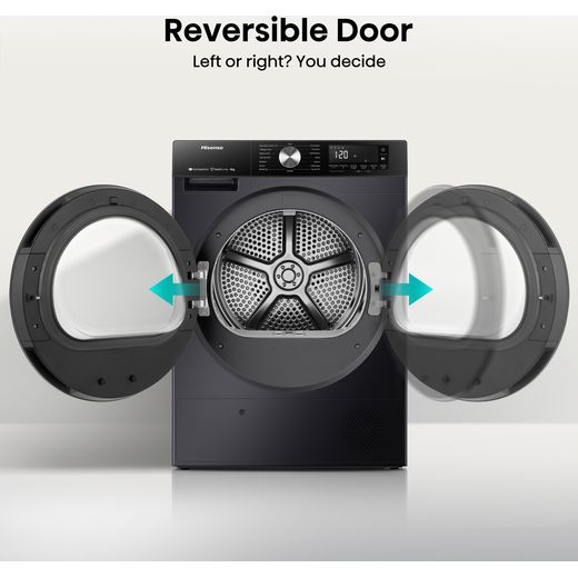 Hisense 3S Series DH3S802BB3 Wifi Connected 8Kg Heat Pump Tumble Dryer - Black - Annotation - Revisable door shot 