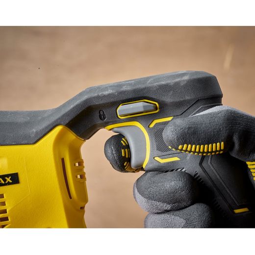 Stanley Fatmax V20 Reciprocating Saw - Black / Yellow - Trigger closeup