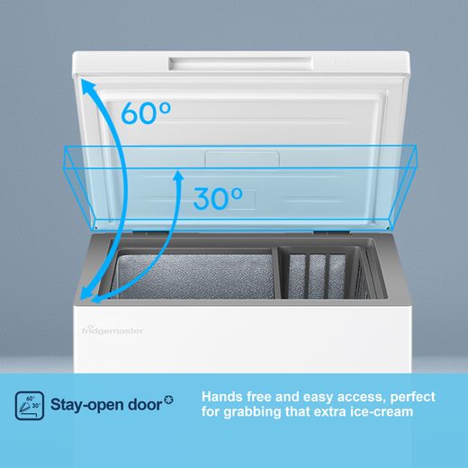 Fridgemaster Chest Freezer - White - Annotation - stay open lid shot