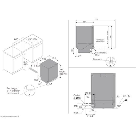 ASKO Style Integrated Standard Dishwasher - Stainless Steel - Dimensions