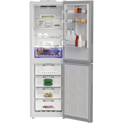 Hotpoint HPKF 6353 XP4UK 192cm High 50/50 No Frost Fridge Freezer - Silver - Front with door open shot