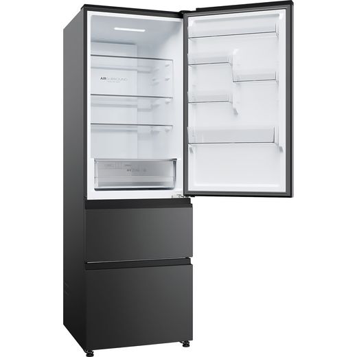 Haier 3D 60 Series 3 60/40 Total No Frost Fridge Freezer - Slate Black - Right perpsective with door open shot