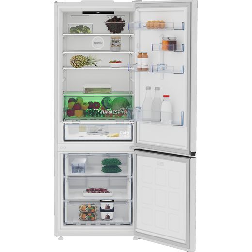 Beko AeroFlow™ HarvestFresh™ CNG4793VW 192cm High 70/30 Frost Free Fridge Freezer - White - Front with door open shot