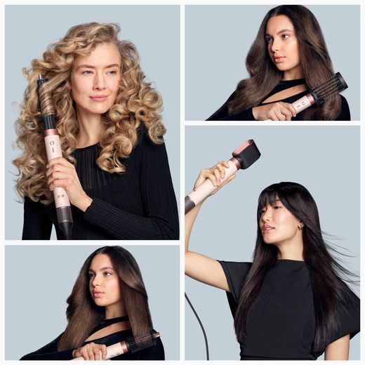 Dyson Airwrap Co-anda 2x™ Straight & Wavy 596885-01 Hot Air Styler - Ceramic Pink / Rose Gold - Women using air wrap shot