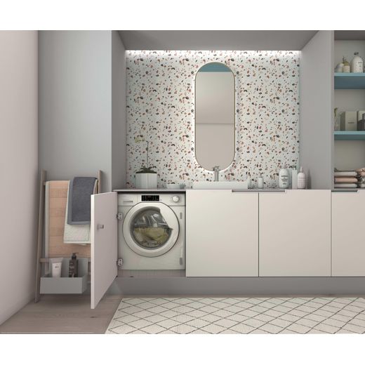 Candy Smart CBW 494DWM5-80 Integrated 9kg Washing Machine with 1400 rpm - White - Annotation - Washer dryer in utility room shot 