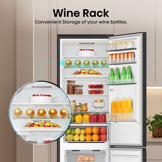 Hisense 70/30 Total No Frost Fridge Freezer - Dark Steel - Annotation - Wine rack shot