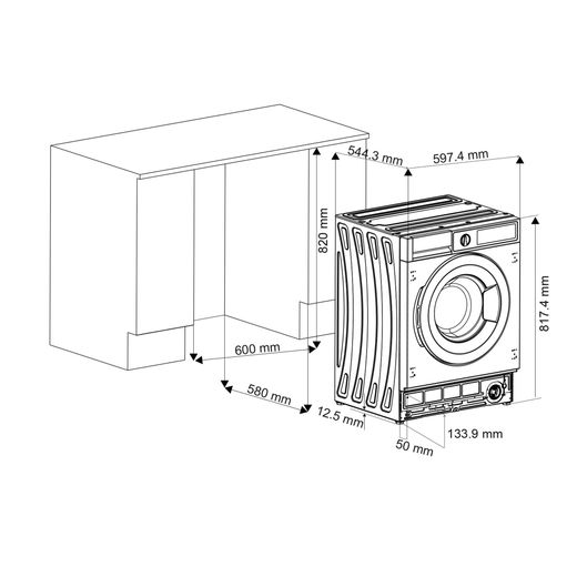 Sharp ES-NIH714BWA-EN Integrated 7kg Washing Machine with 1400 rpm - White - Dimensions