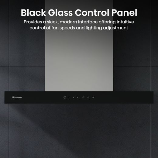 Hisense CH6T14BXBUK 60cm Chimney Cooker Hood - Stainless Steel / Black - Annotation - Black glass control panel