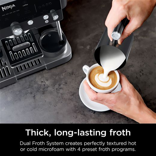 Ninja Luxe Café Premier Espresso Coffee Machine - Midnight Black - Annotation - Long lasting froth shot