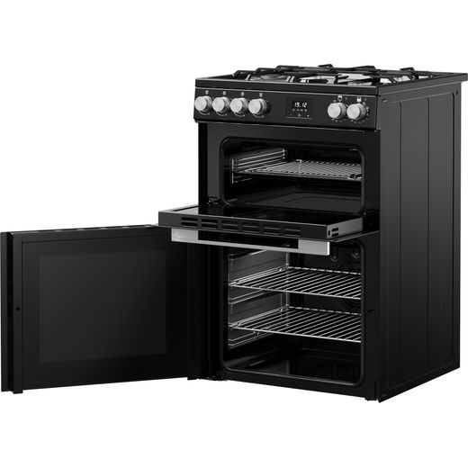 Belling BEL FSA VISION 60DF 60cm Double Oven Dual Fuel Mini Range Cooker - Black / Silver Steel - Door open