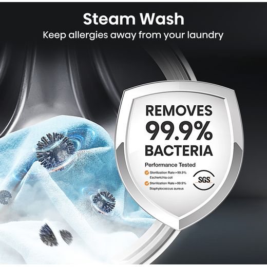 Hisense WF5S1245BB 12kg Washing Machine with 1400 rpm - Black -Annotation - Steam wash shot