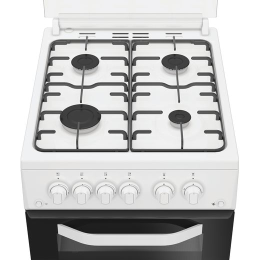 Hotpoint HDG5GCW 50cm wide Double Oven Gas Cooker - White - Hob perspective