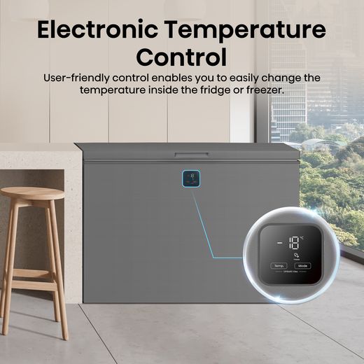 Hisense FT280WN3SGD Total No Frost Chest Freezer - Silver - annotation - electronic temp control shot