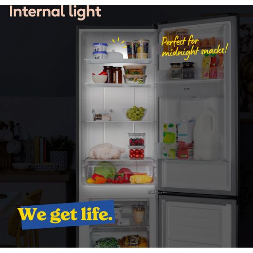 Russell Hobbs RH181TNF552E1SSWD 181cm 60/40 Frost Free Fridge Freezer - Stainless Steel - annotation - internal light shot 