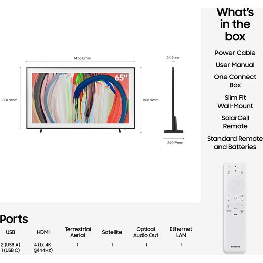 Samsung The Frame 65" 4K Ultra HD Smart TV - annotation - dimensions shot 