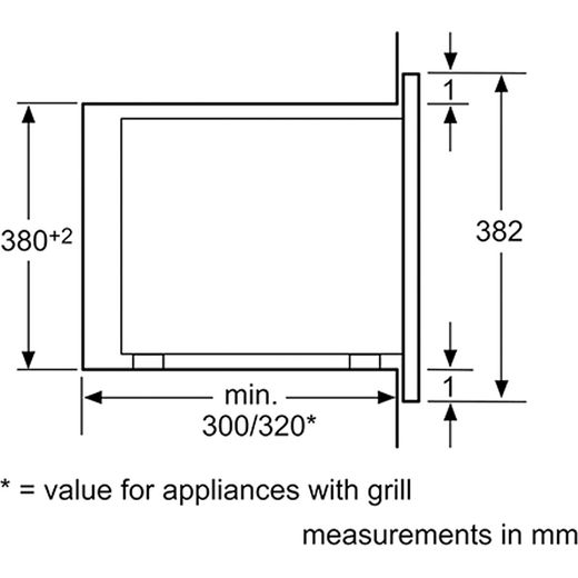 Bosch Series 4 BFL523MB0B 38cm High, Built In Small Microwave - Black - Annotation - Dimension shot