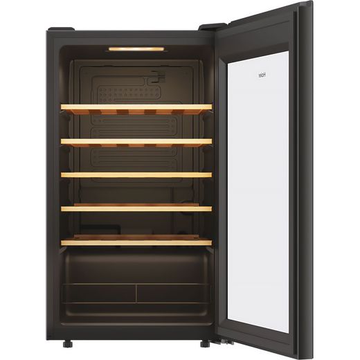 Haier Wine Bank 50 Series 3 Wine Cooler - Black - Front with door open shot