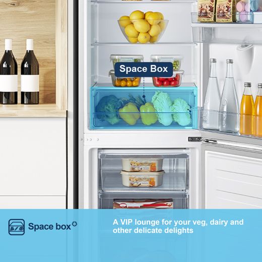 Fridgemaster MC55265DE 180cm 70/30 Fridge Freezer - White - Annotation - Space box