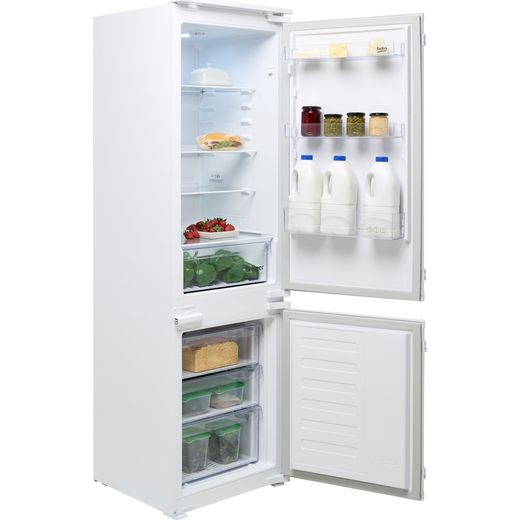 Beko Integrated 70/30 Frost Free Fridge Freezer with Sliding Door Fixing Kit - White - Right perspective door open shot