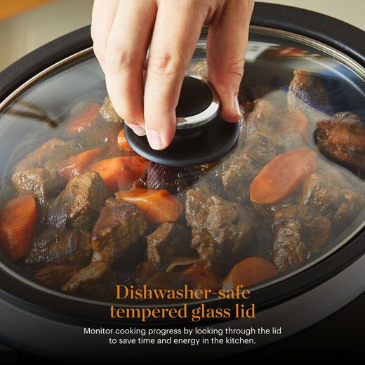 Tower GF16010 Slow Cooker Black - Annotation - Dishwasher safe tempered glass lid