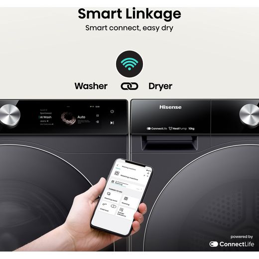 Hisense 7S Series DH7S107BB Wifi Connected 10Kg Heat Pump Tumble Dryer - Black - Annotation - Smart link age shot